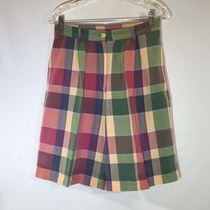 Vintage 80s Womens Size 12 Bermuda Shorts Plaid Preppy Lands End Made Hong Kong